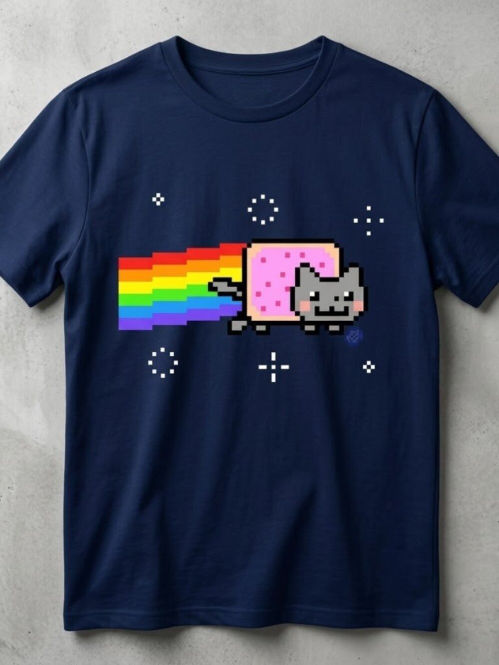 Nyan Cat Pixel Rainbow Space T-Shirt Navy Blue